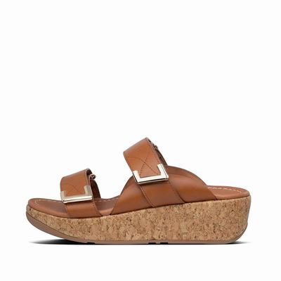 Fitflop Women's REMI Adjustable Leather Slides Sandals - Light Brown, OG7590463